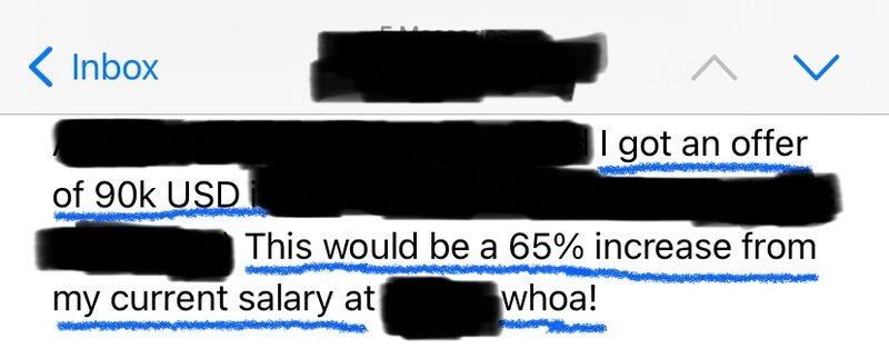 Client message: a new offer representing a 65% increase over current compensation