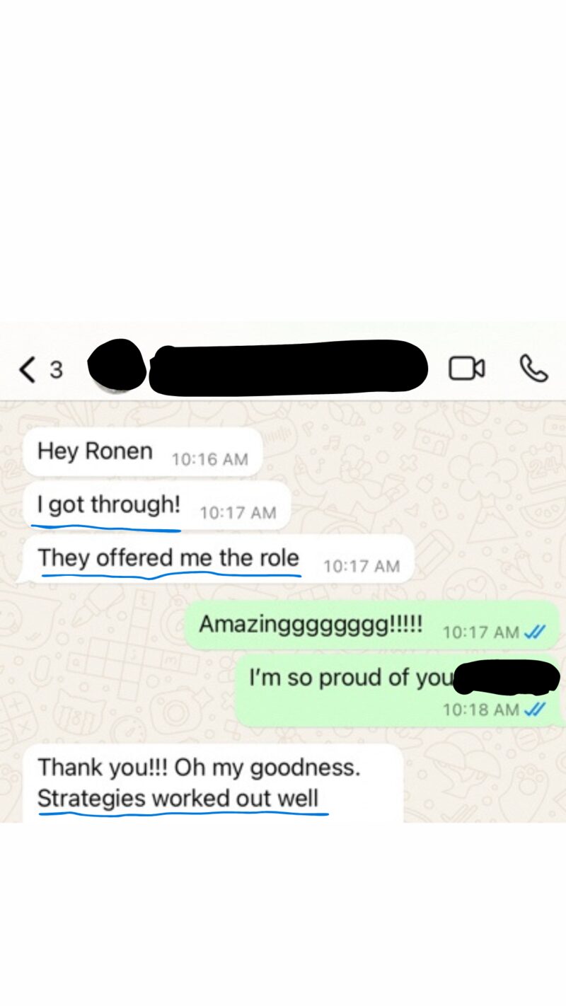 WhatsApp conversation: 'I got through — they offered me the role'