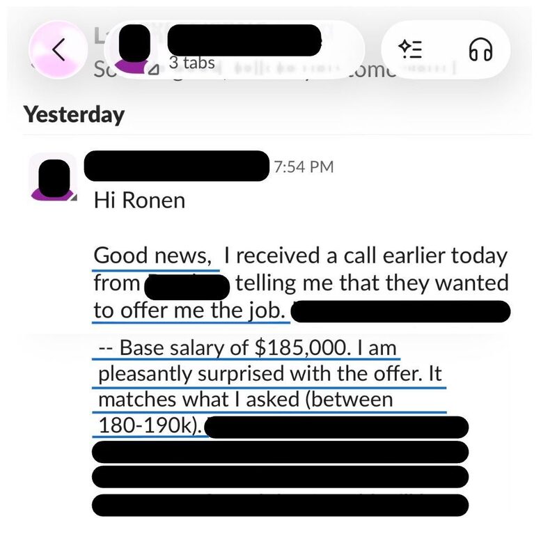 Client message: a call earlier today with the news they were waiting for