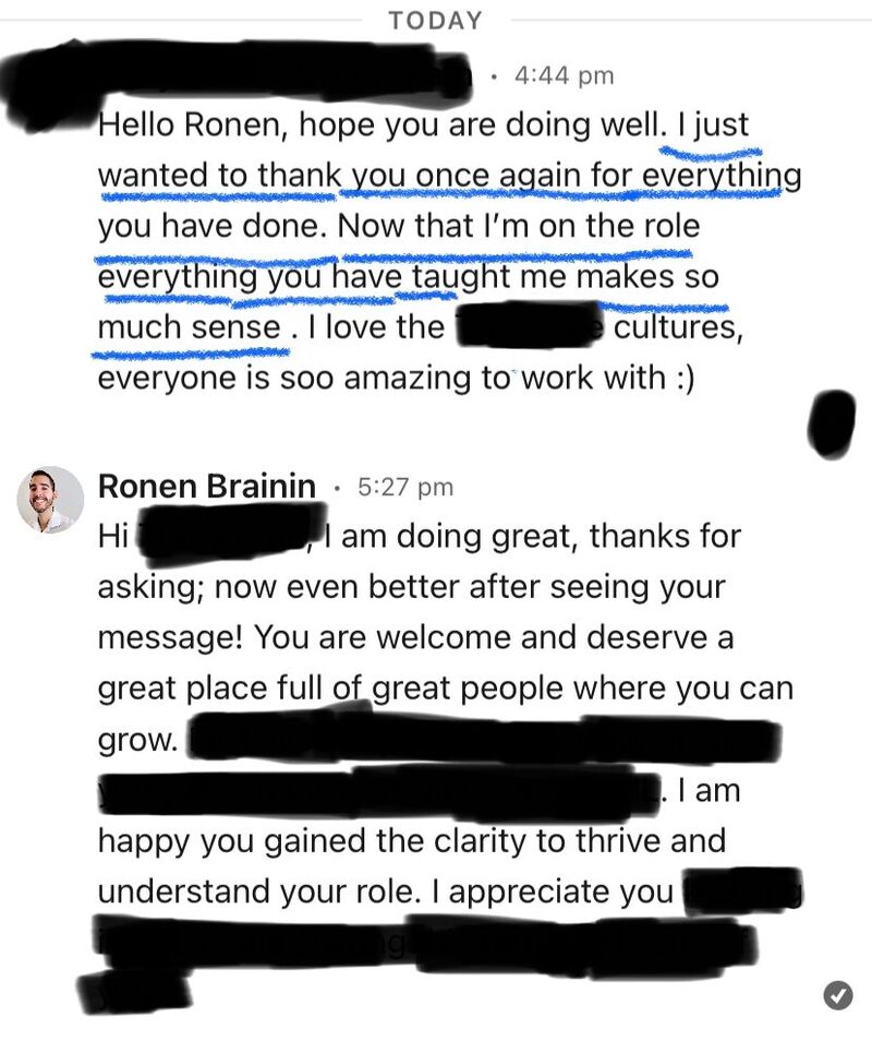 WhatsApp message from a client celebrating a signed offer