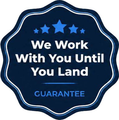 Guarantee badge: We work with you until you land